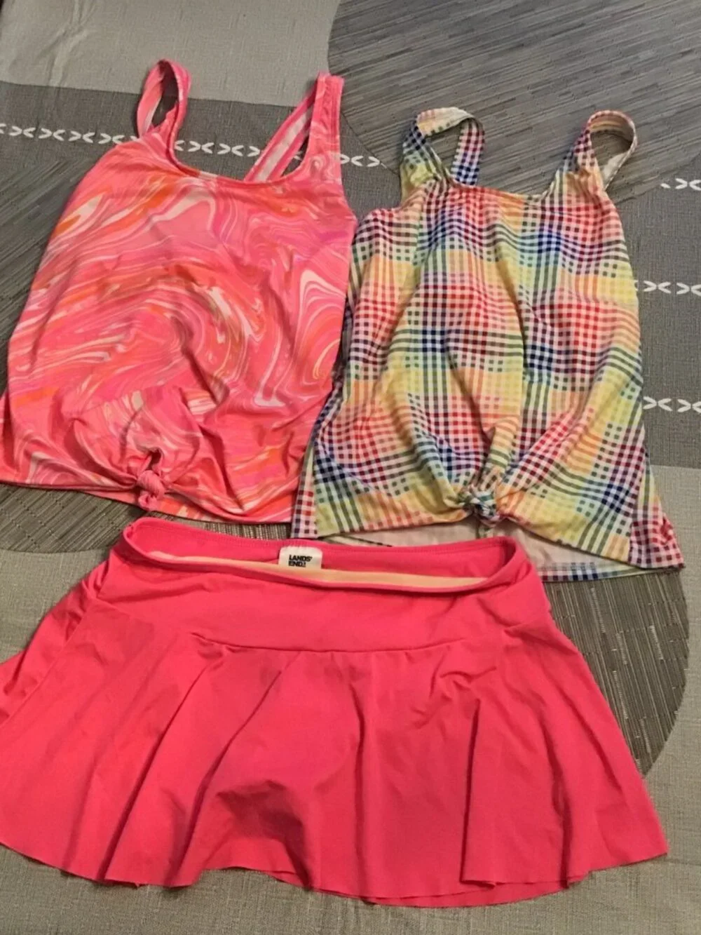 Lands' End Girl's Size 12 Swim Set w/2 Tankini Tops & Matching Swim Skirt